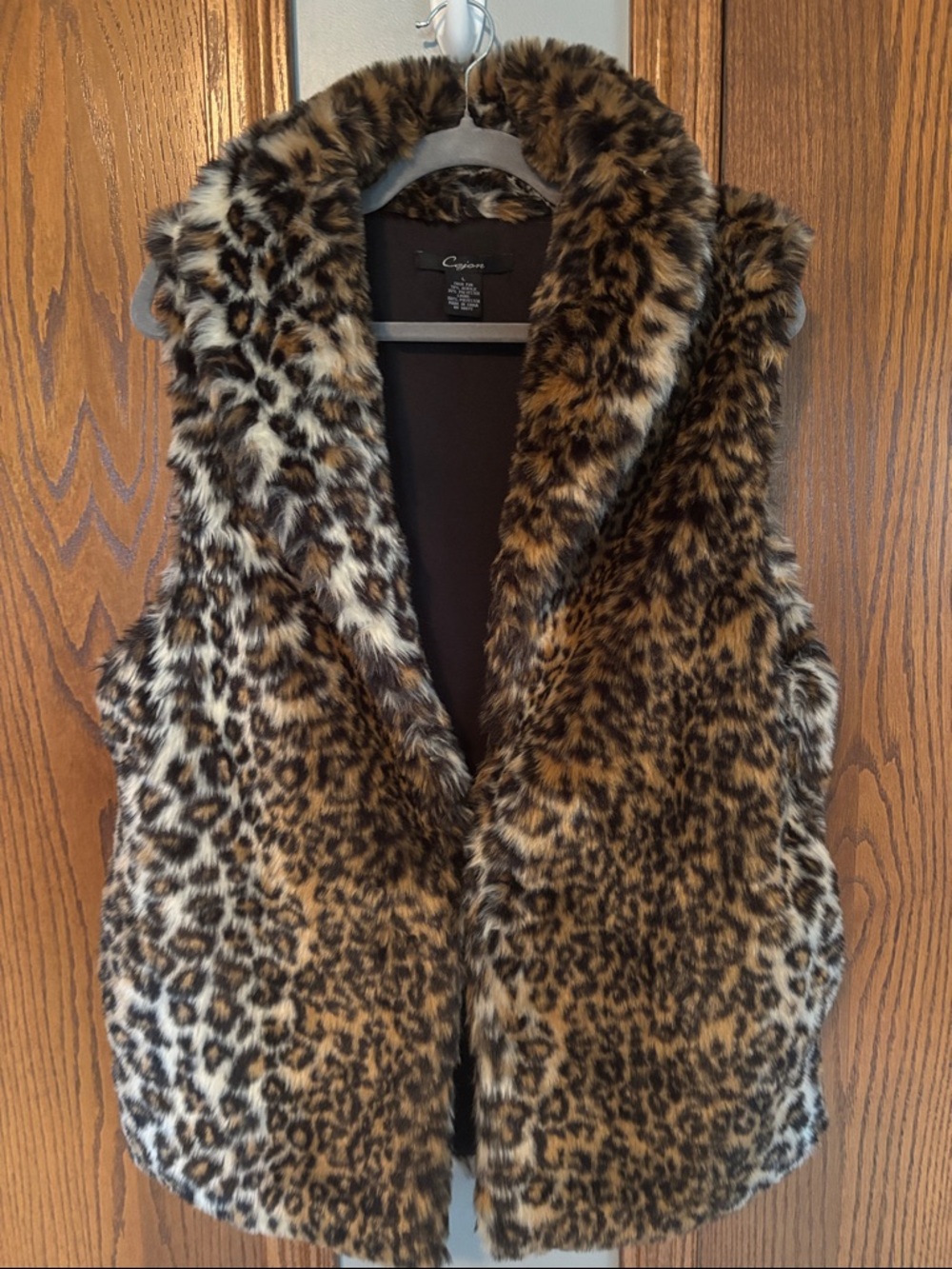 Cejon Faux Fur Leopard Print Vest in Brown and Black